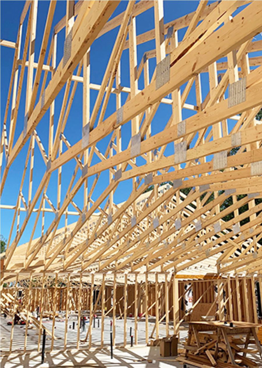 Wooden building framework in progress